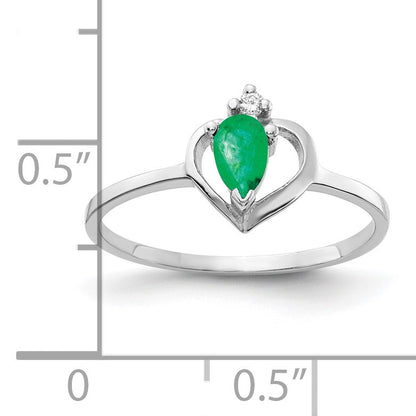 14k White Gold 5x3mm Pear Emerald and AA Diamond Heart Ring