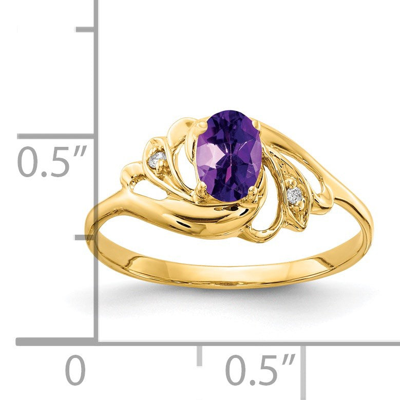 14k 6x4mm Oval Amethyst and AA Diamond Ring