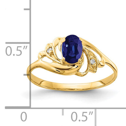 14k 6x4mm Oval Blue Sapphire and AA Diamond Ring