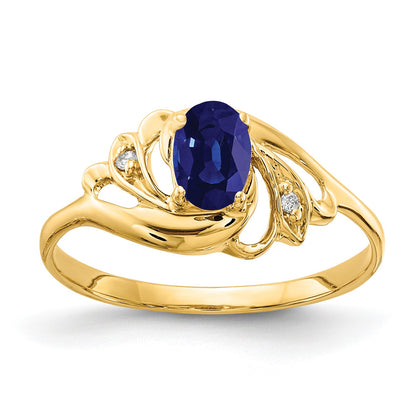 14k 6x4mm Oval Blue Sapphire and AA Diamond Ring
