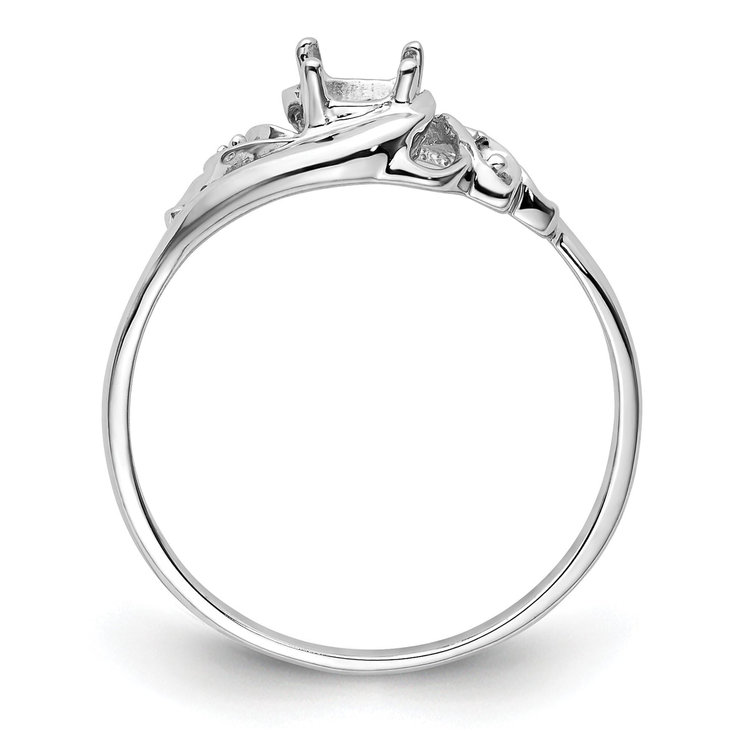 14k White Gold Polished Holds 2-1.1mm Diamond and 1-6x4 Oval Gemstone Ring Mounting