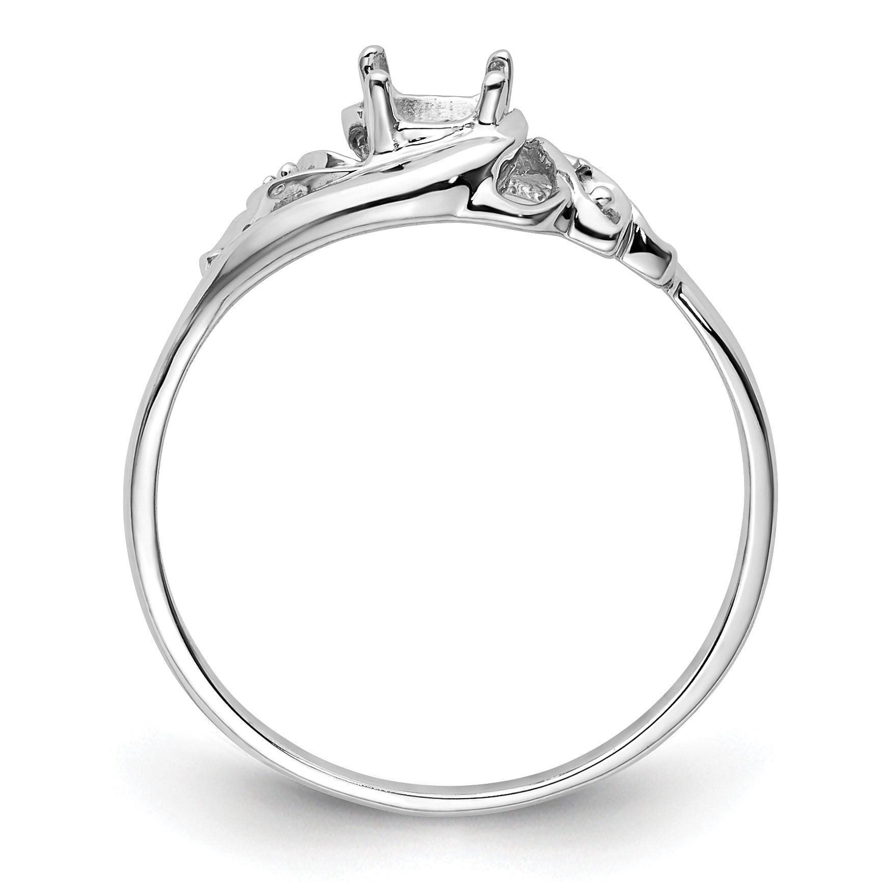 14k White Gold Polished Holds 2-1.1mm Diamond and 1-6x4 Oval Gemstone Ring Mounting