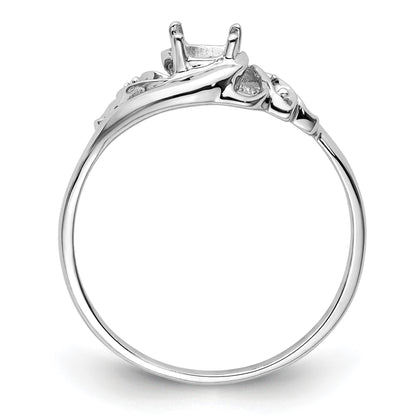 14k White Gold Polished Holds 2-1.1mm Diamond and 1-6x4 Oval Gemstone Ring Mounting