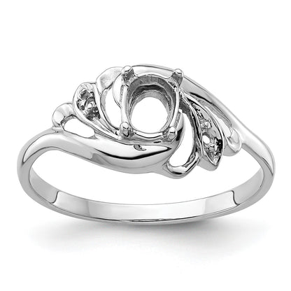 14k White Gold Polished Holds 2-1.1mm Diamond and 1-6x4 Oval Gemstone Ring Mounting