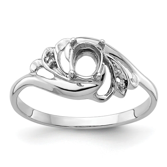 14k White Gold Polished Holds 2-1.1mm Diamond and 1-6x4 Oval Gemstone Ring Mounting