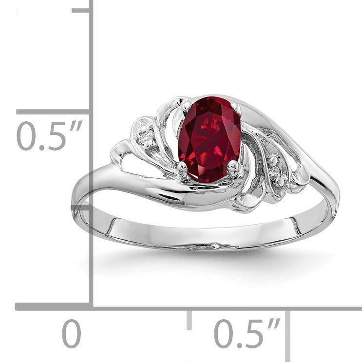 14k White Gold 6x4mm Oval Lab-Created Ruby and AA Diamond Ring