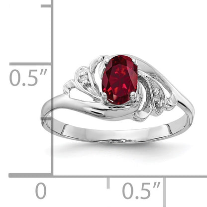 14k White Gold 6x4mm Oval Lab-Created Ruby and AA Diamond Ring
