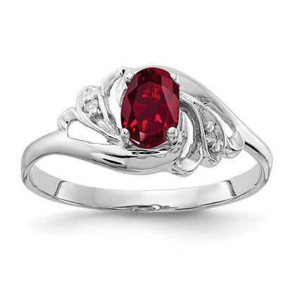 14k White Gold 6x4mm Oval Lab-Created Ruby and AA Diamond Ring