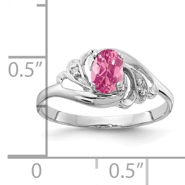 14k White Gold 6x4mm Oval Pink Tourmaline and AA Diamond Ring