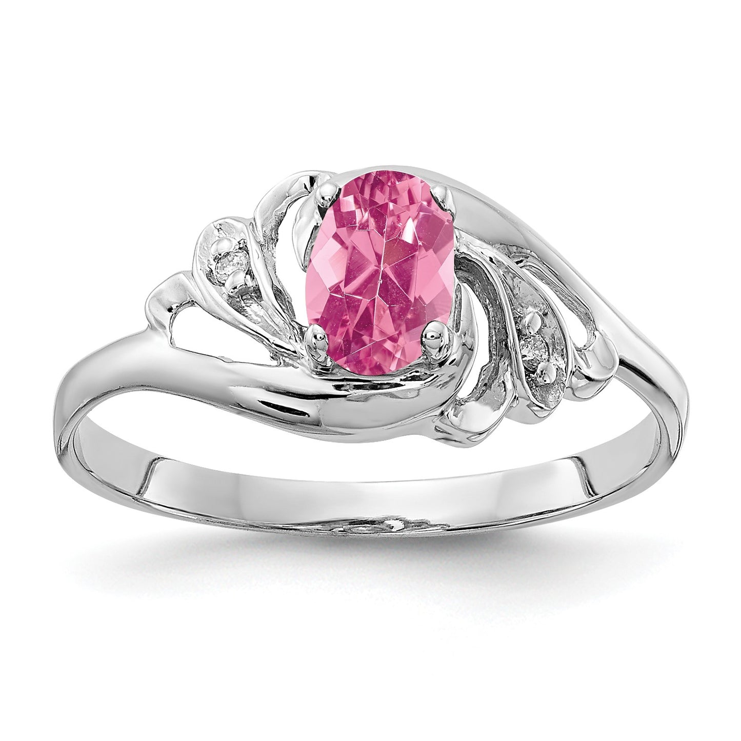 14k White Gold 6x4mm Oval Pink Tourmaline and AA Diamond Ring