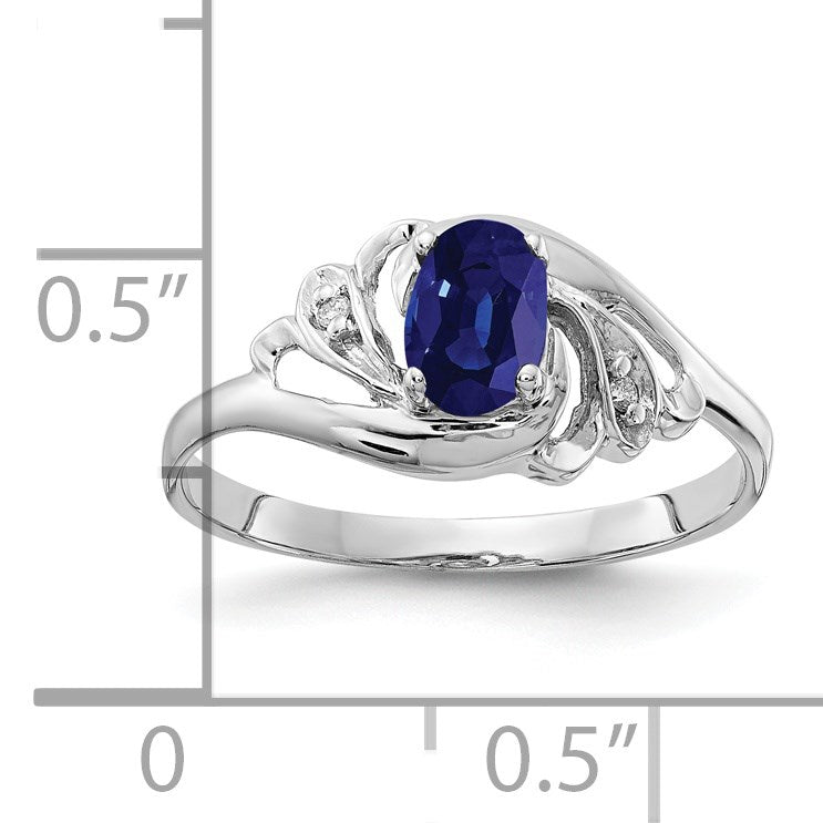 14k White Gold 6x4mm Oval Blue Sapphire and AA Diamond Ring