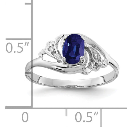 14k White Gold 6x4mm Oval Blue Sapphire and AA Diamond Ring