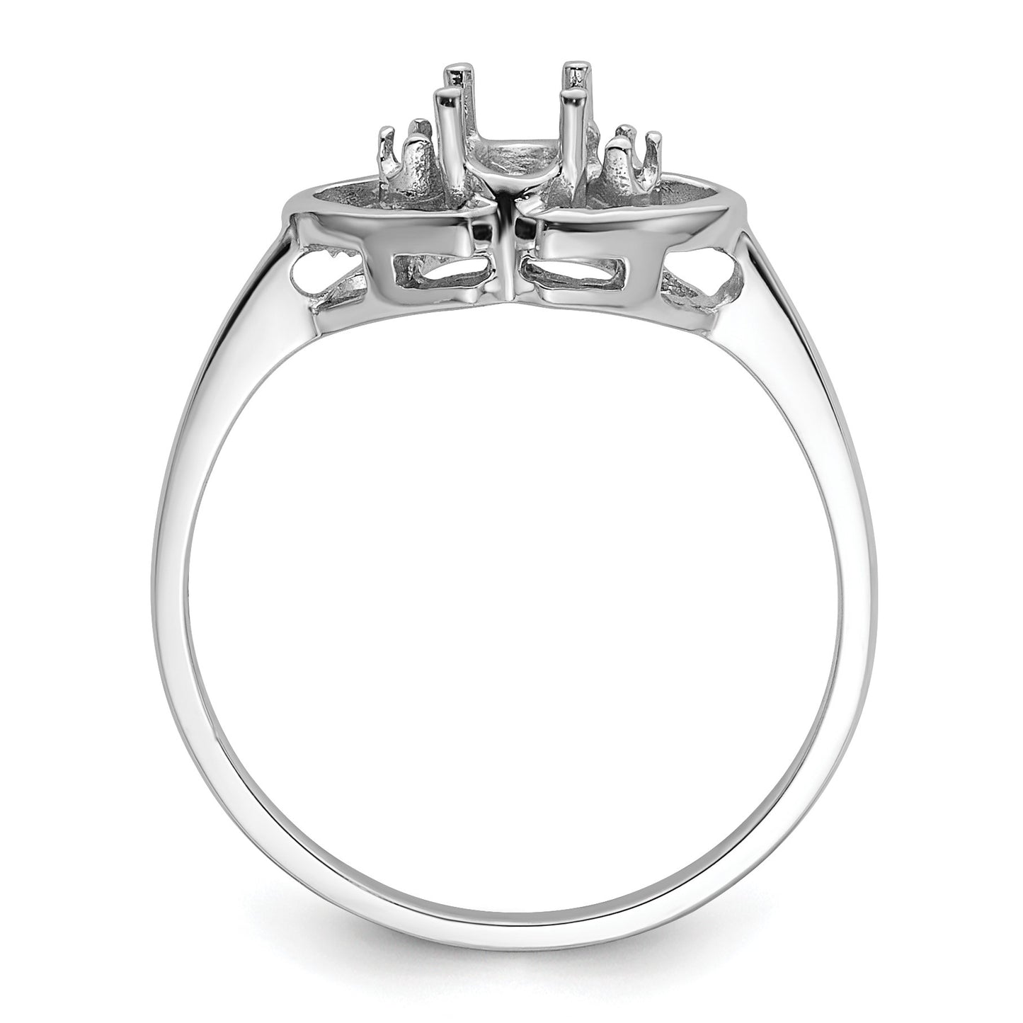 14k White Gold Polished Holds 2-1.5mm Diamonds and 5x3 Oval Gemstone Two Hearts Ring Mounting