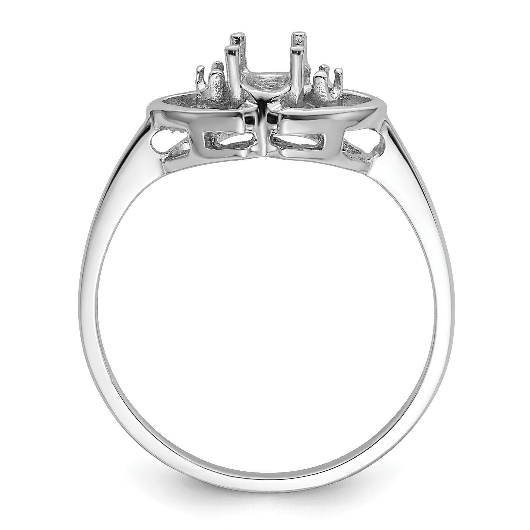 14k White Gold Polished Holds 2-1.5mm Diamonds and 5x3 Oval Gemstone Two Hearts Ring Mounting