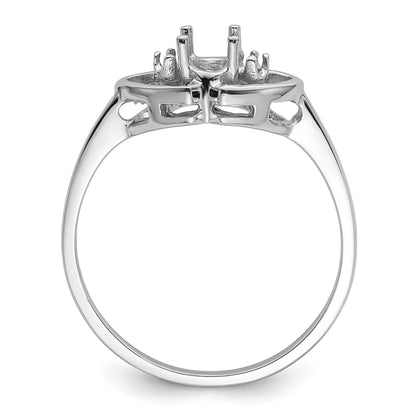14k White Gold Polished Holds 2-1.5mm Diamonds and 5x3 Oval Gemstone Two Hearts Ring Mounting