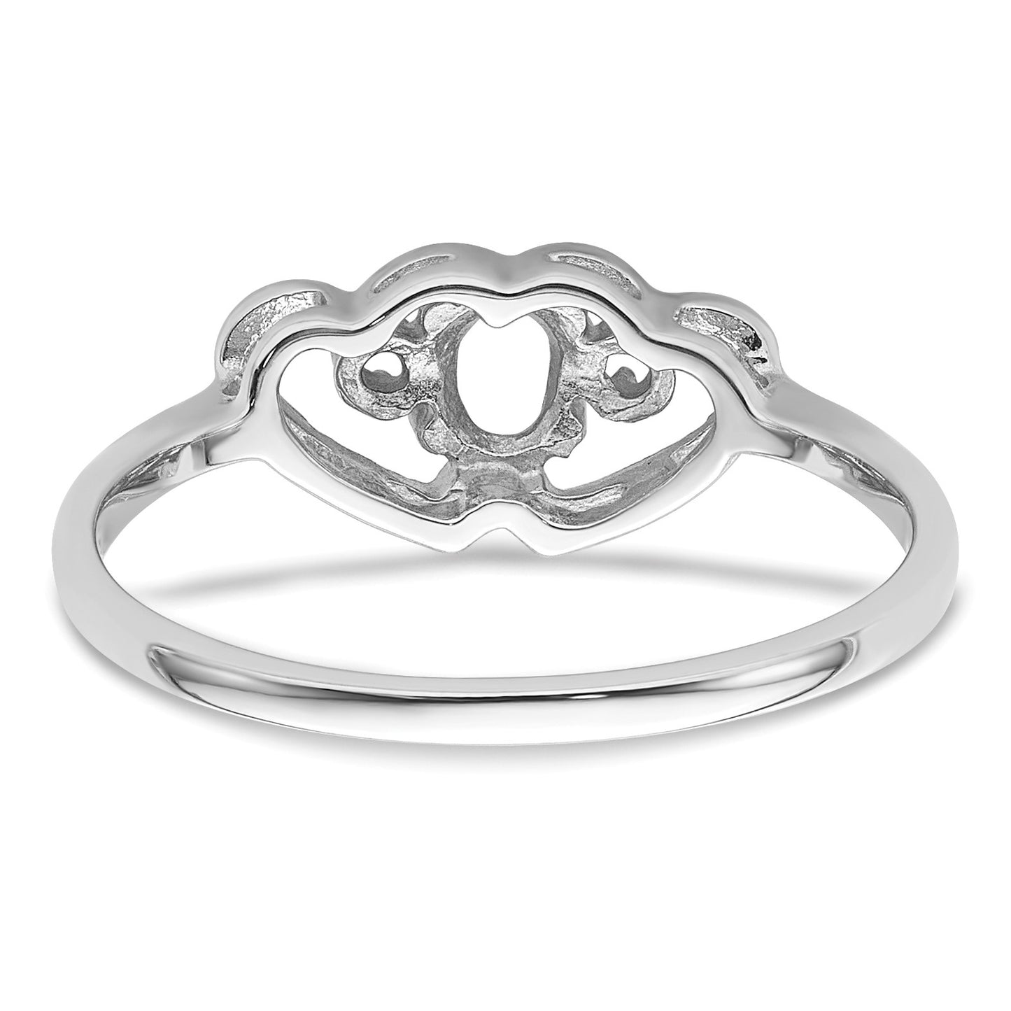 14k White Gold Polished Holds 2-1.5mm Diamonds and 5x3 Oval Gemstone Two Hearts Ring Mounting