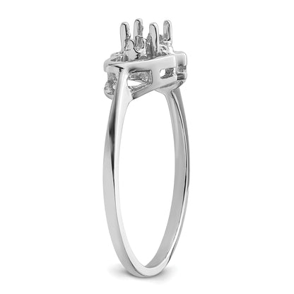 14k White Gold Polished Holds 2-1.5mm Diamonds and 5x3 Oval Gemstone Two Hearts Ring Mounting