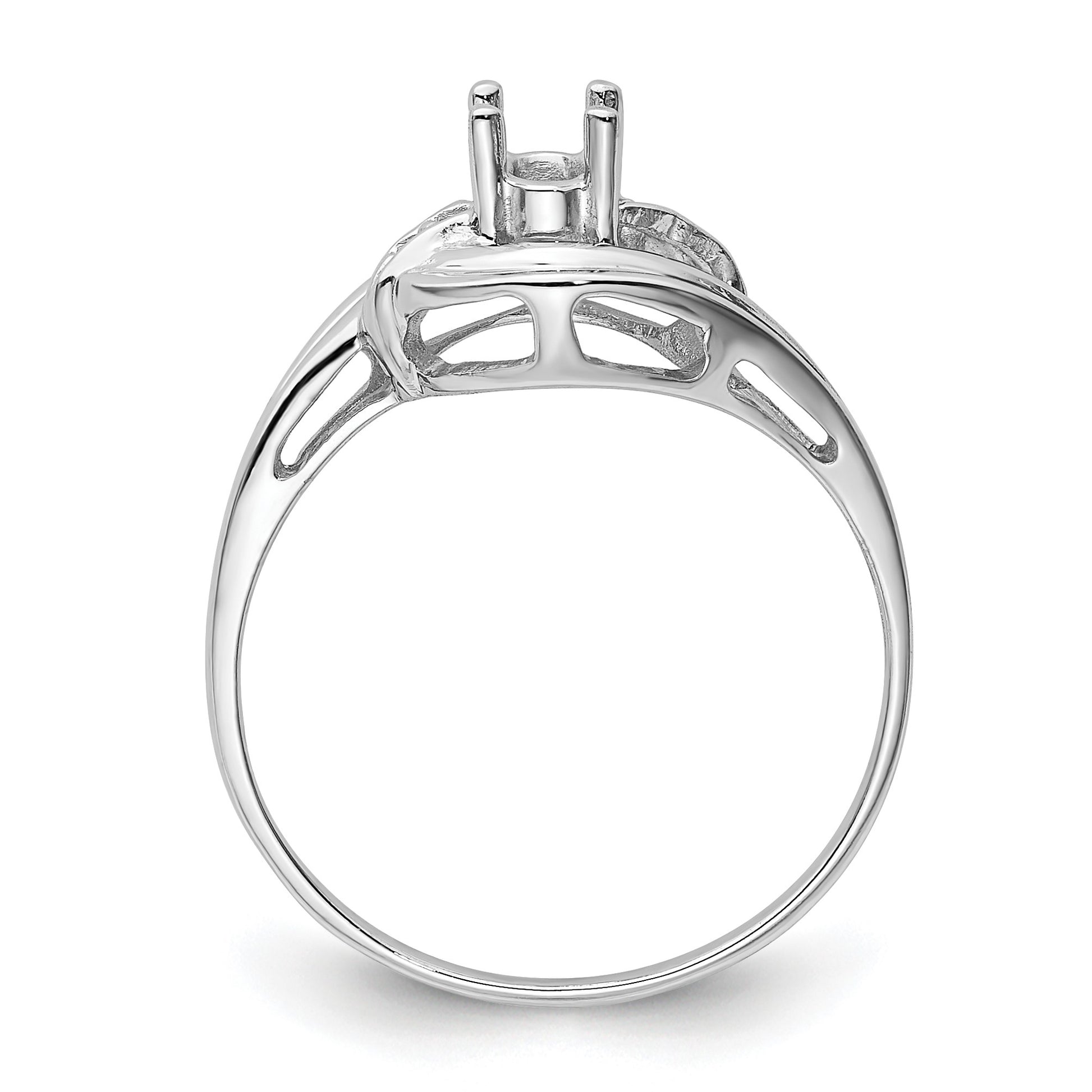 14k White Gold Polished Holds 4-1.2mm Round and 1-5x3 Oval Gemstone Ring Mounting