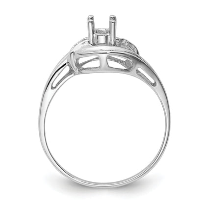 14k White Gold Polished Holds 4-1.2mm Round and 1-5x3 Oval Gemstone Ring Mounting