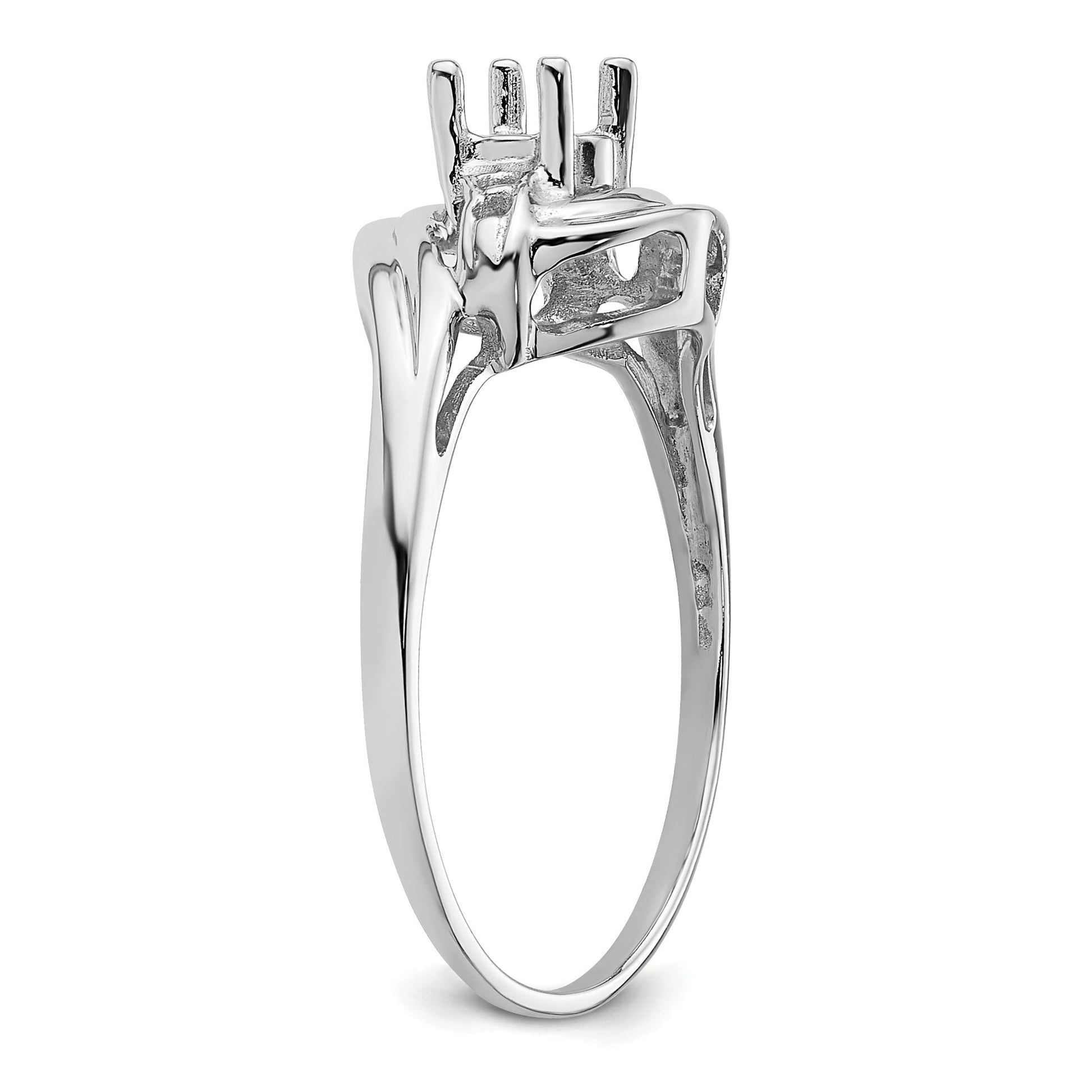 14k White Gold Polished Holds 4-1.2mm Round and 1-5x3 Oval Gemstone Ring Mounting