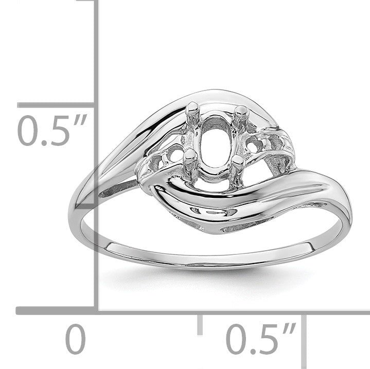 14k White Gold Polished Holds 4-1.2mm Round and 1-5x3 Oval Gemstone Ring Mounting