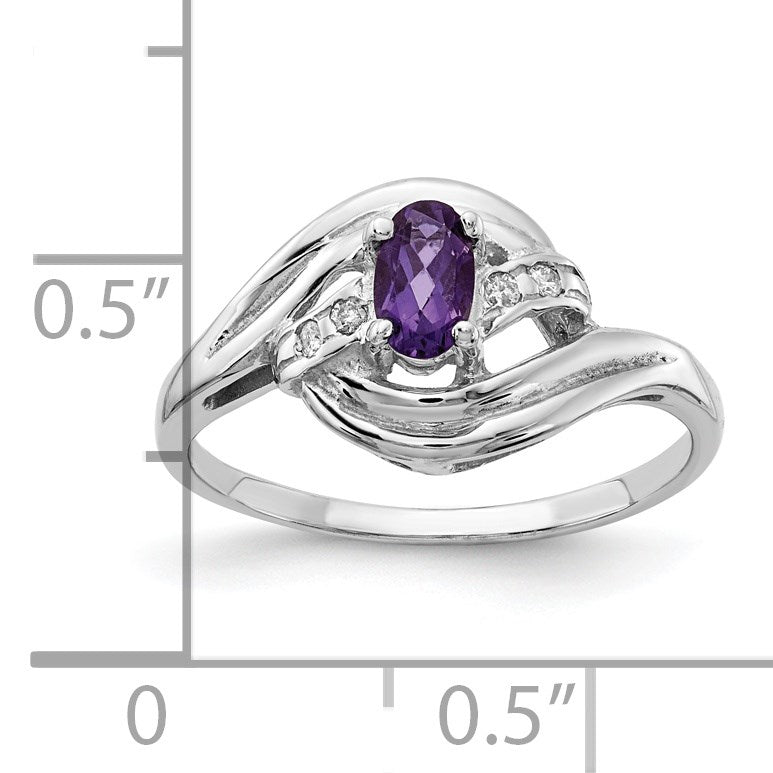 14k White Gold 5x3mm Oval Amethyst and 1/20 carat AA Diamond Ring