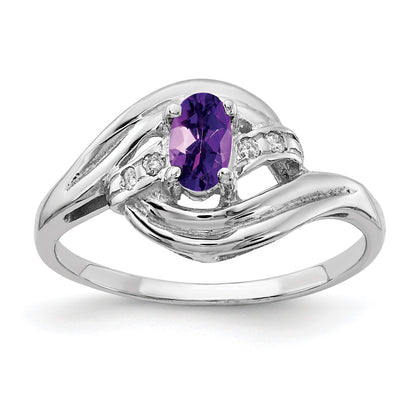 14k White Gold 5x3mm Oval Amethyst and 1/20 carat AA Diamond Ring