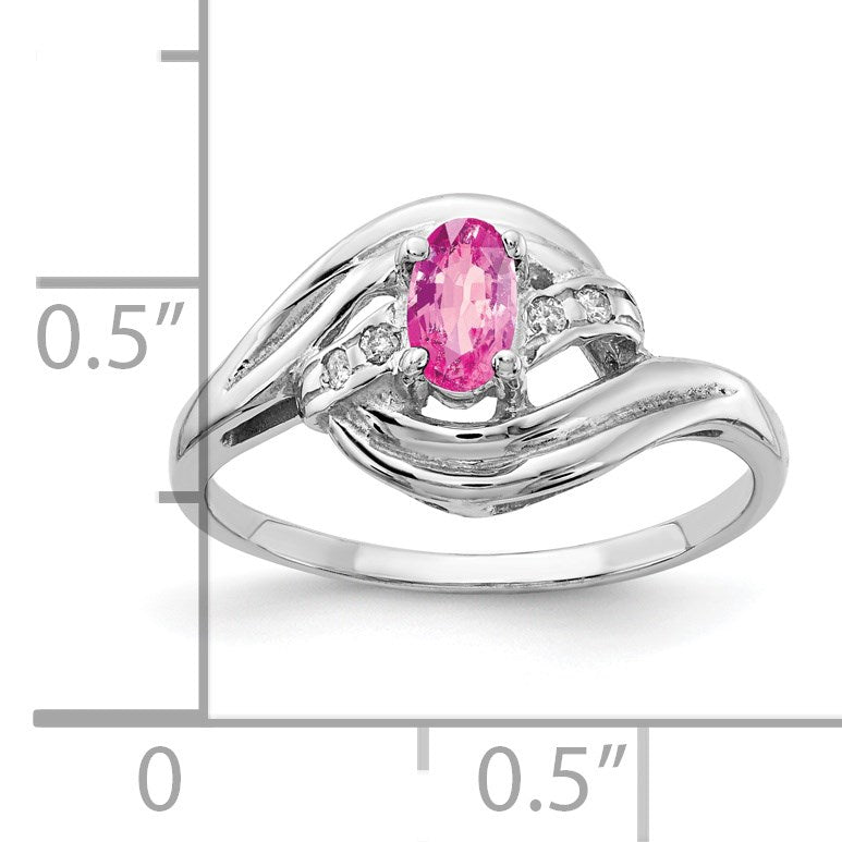 14k White Gold 5x3mm Oval Pink Sapphire and AA Diamond Ring