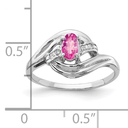 14k White Gold 5x3mm Oval Pink Sapphire and AA Diamond Ring