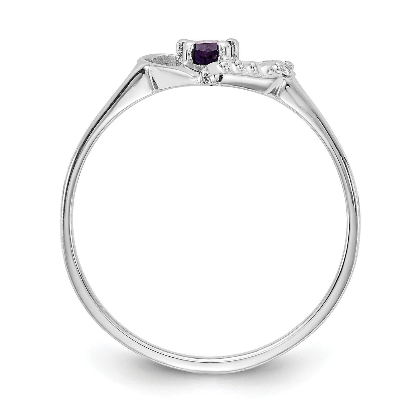 14k White Gold Polished Holds 1-1.1mm Diamond and 5x3 Pear Gemstone Heart Ring Mounting