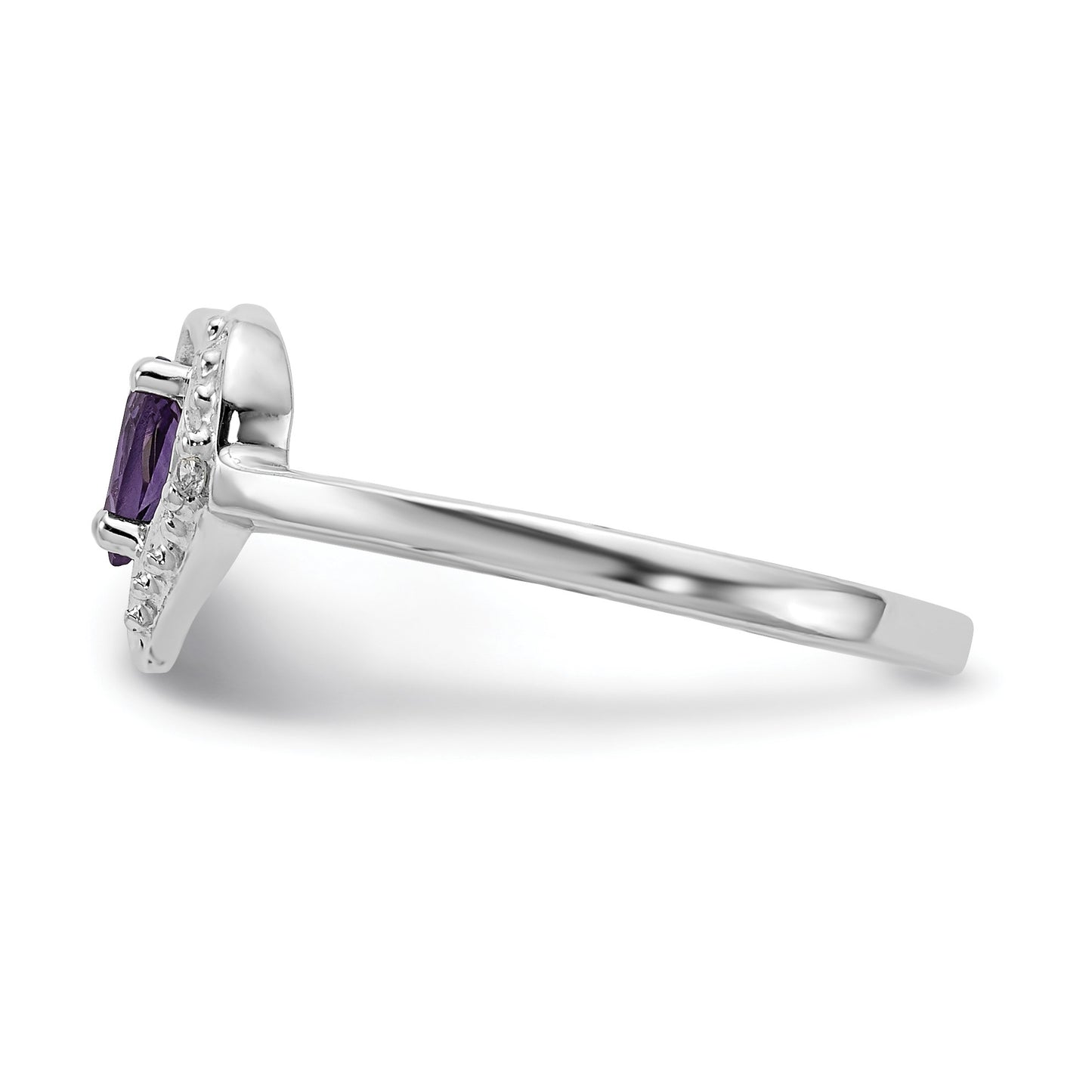14k White Gold Polished Holds 1-1.1mm Diamond and 5x3 Pear Gemstone Heart Ring Mounting