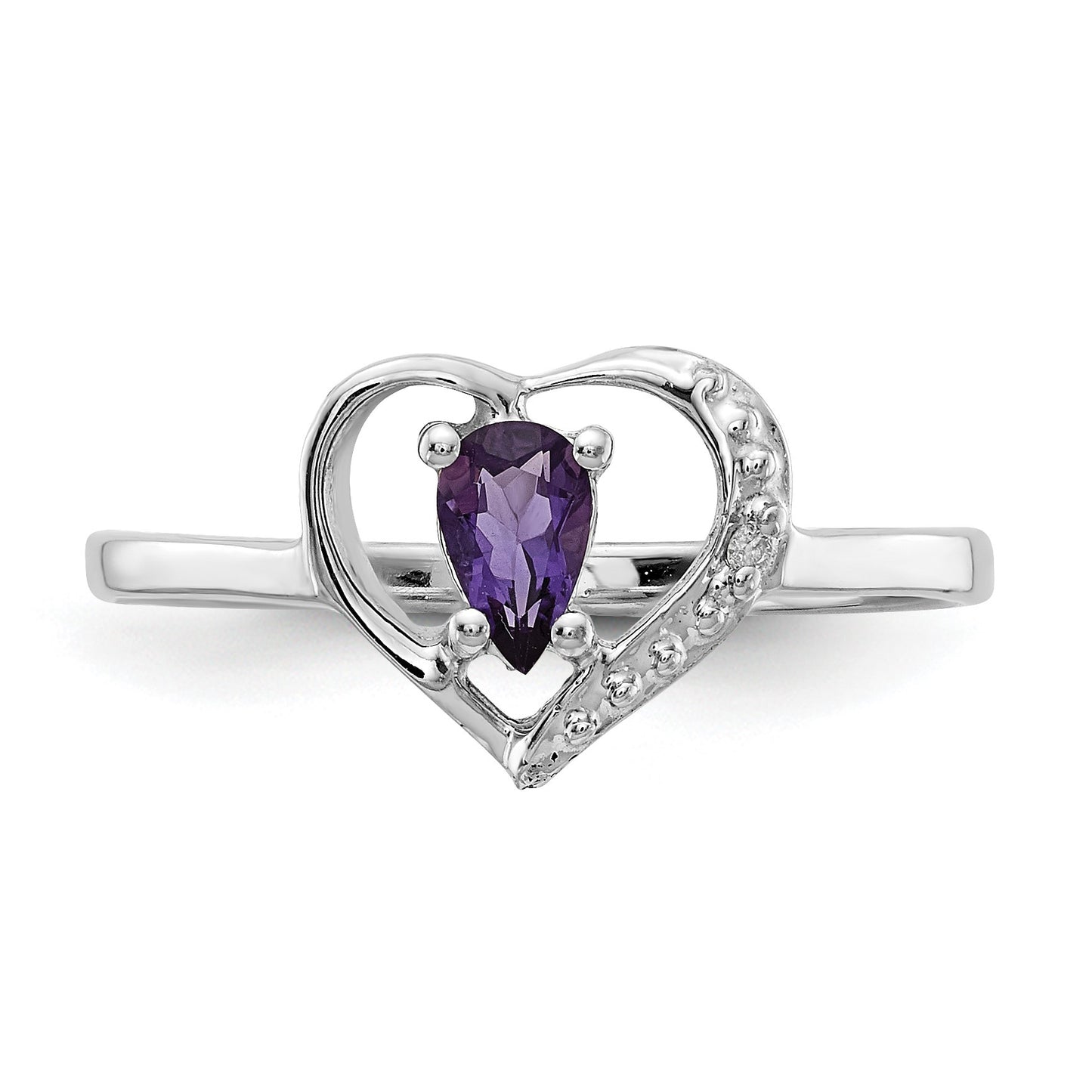 14k White Gold Polished Holds 1-1.1mm Diamond and 5x3 Pear Gemstone Heart Ring Mounting