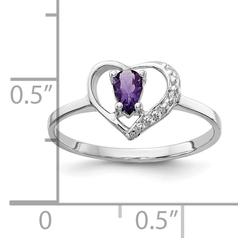 14k White Gold Polished Holds 1-1.1mm Diamond and 5x3 Pear Gemstone Heart Ring Mounting