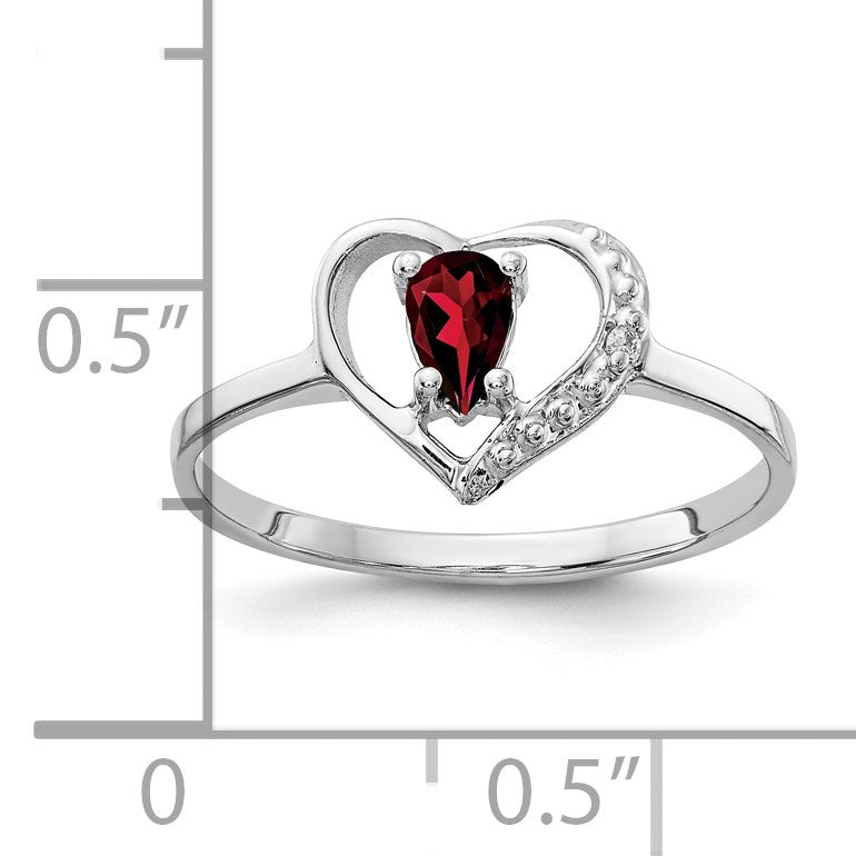 14k White Gold 5x3mm Pear Garnet and AA Diamond Heart Ring
