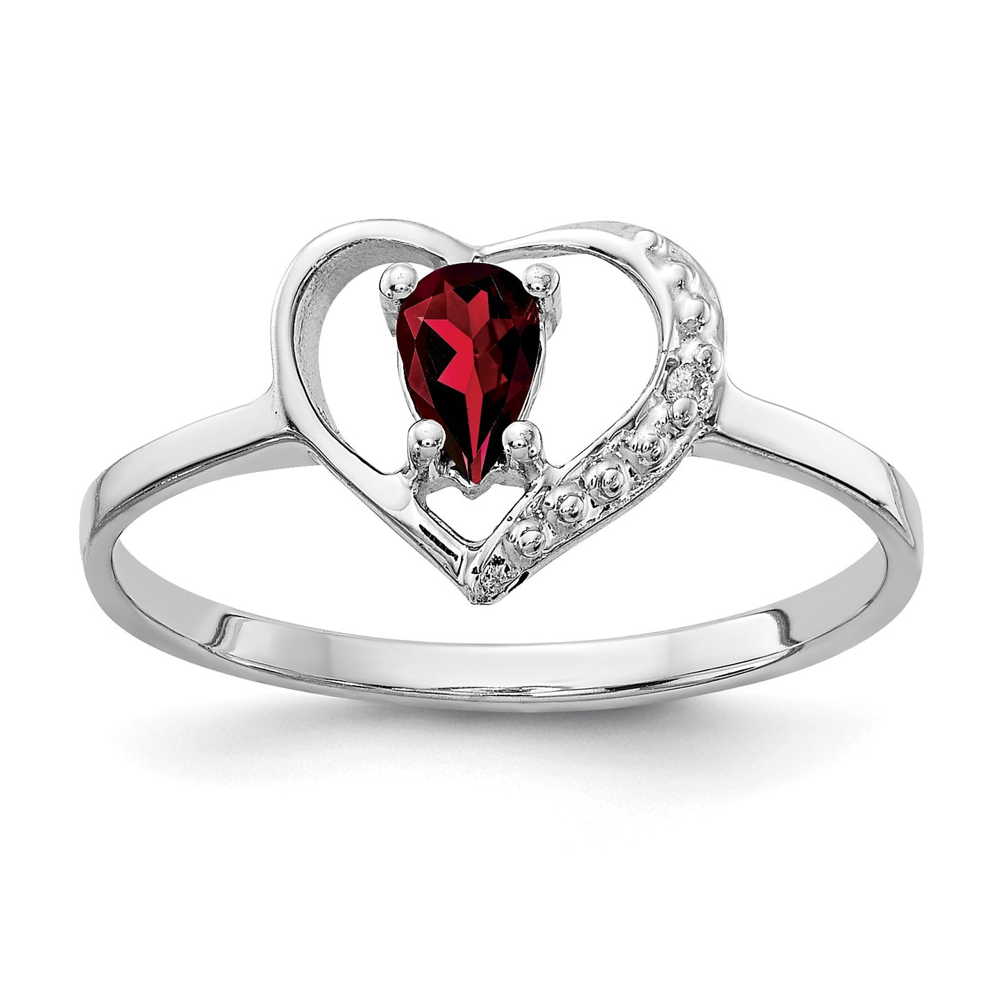 14k White Gold 5x3mm Pear Garnet and AA Diamond Heart Ring