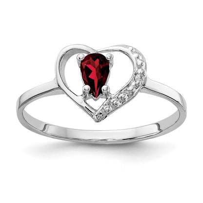 14k White Gold 5x3mm Pear Garnet and AA Diamond Heart Ring