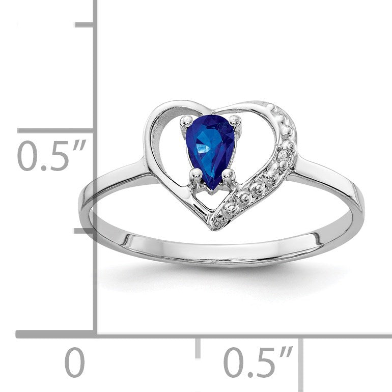 14k White Gold 5x3mm Pear Blue Sapphire and AA Diamond Heart Ring