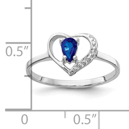 14k White Gold 5x3mm Pear Blue Sapphire and AA Diamond Heart Ring