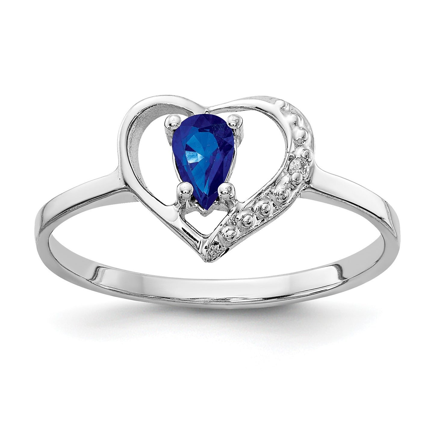 14k White Gold 5x3mm Pear Blue Sapphire and AA Diamond Heart Ring