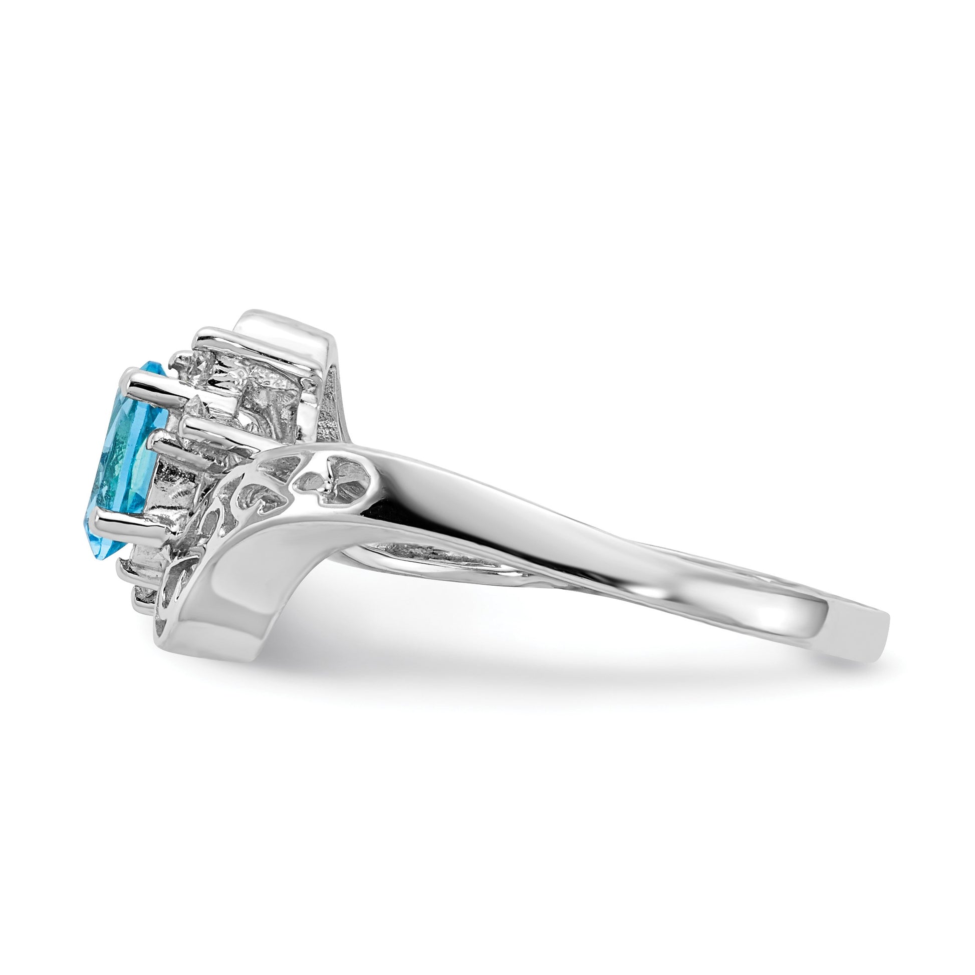 14k White Gold Polished Holds 4-1.5mm Round and  1-6x4 Oval Gemstone Filigree Ring Mounting