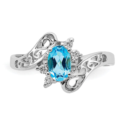 14k White Gold Polished Holds 4-1.5mm Round and  1-6x4 Oval Gemstone Filigree Ring Mounting