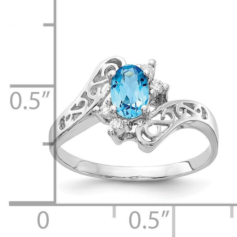 14k White Gold Polished Holds 4-1.5mm Round and  1-6x4 Oval Gemstone Filigree Ring Mounting