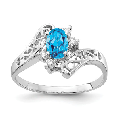 14k White Gold Polished Holds 4-1.5mm Round and  1-6x4 Oval Gemstone Filigree Ring Mounting