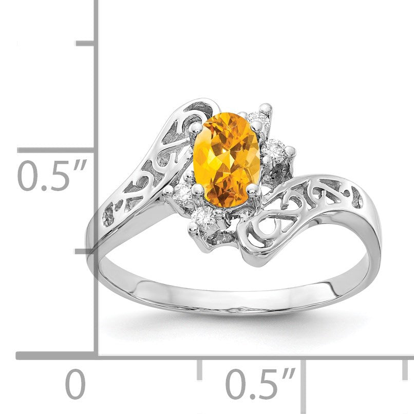 14k White Gold 6x4mm Oval Citrine and 1/20 carat AA Diamond Ring