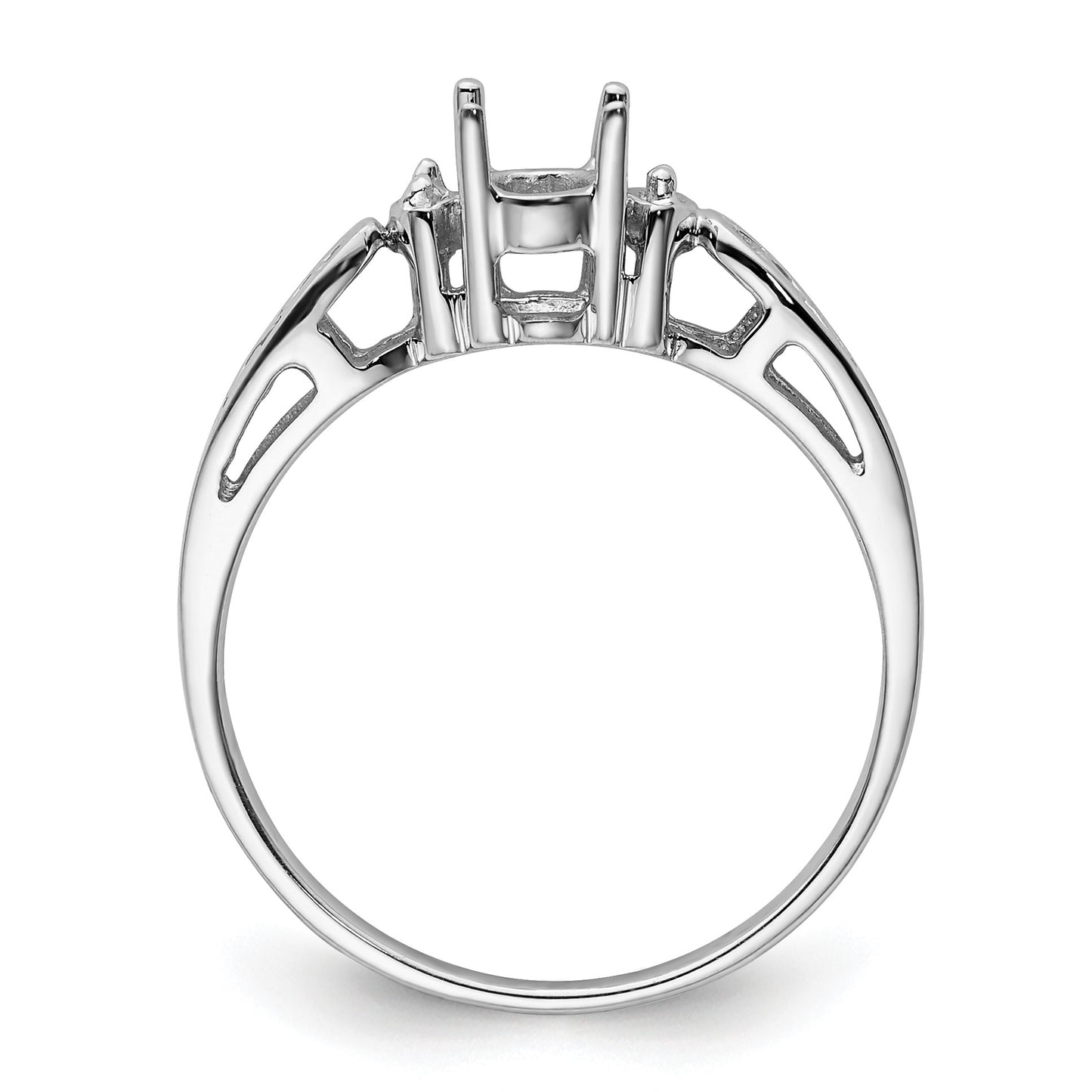 14k White Gold Polished Holds 2-1.6mm Diamond and 6x4mm Oval Gemstone Ring Mounting