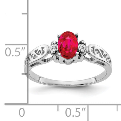 14k White Gold 6x4mm Oval Ruby and AA Diamond Ring