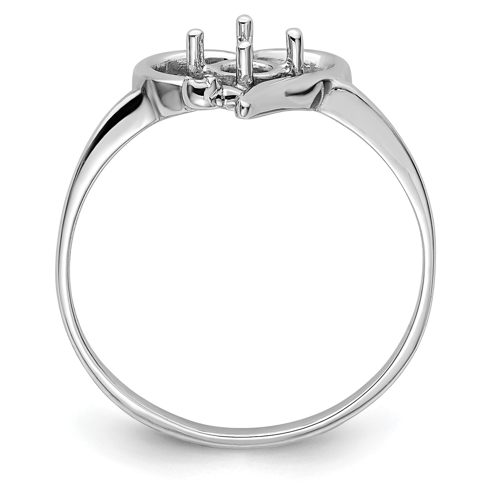 14k White Gold Holds 1-1.1mm Diamond and 4mm Round Gemstone Heart Ring Mounting