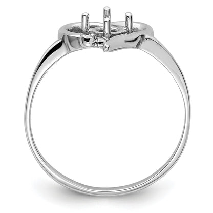 14k White Gold Holds 1-1.1mm Diamond and 4mm Round Gemstone Heart Ring Mounting