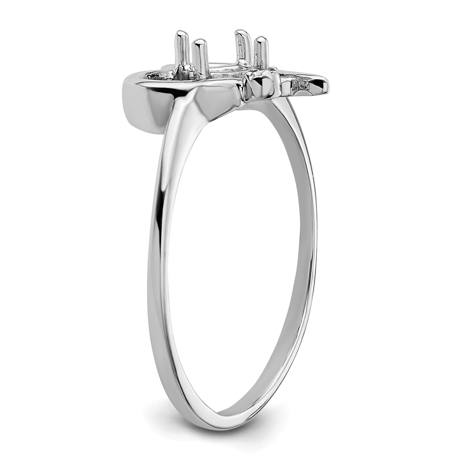 14k White Gold Holds 1-1.1mm Diamond and 4mm Round Gemstone Heart Ring Mounting