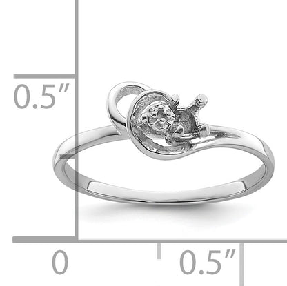 14k White Gold Holds 1-1.0mm Diamond and 3mm Round Gemstone Ring Mounting